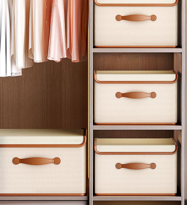 Joybos® Collapsible Storage Boxes with Lids and Leather Handle