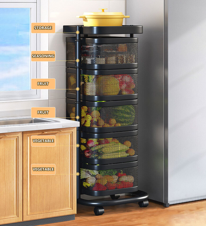 Vegetable Rack Rotating Joybos® Fruit and Vegetable Rotating Kitchen Storage Rack on Rolling W ...